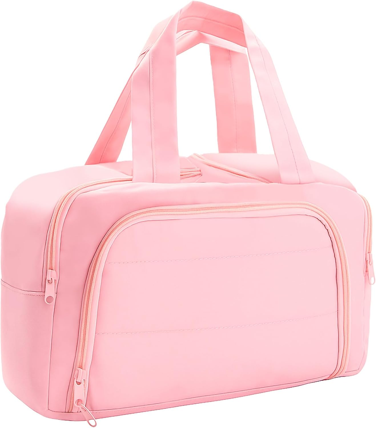 Teccfly Travel Toiletry Bag,Puff Large Capacity Cosmetic Bag,Makeup Bag with Handle for Women,Travel Bags with Wide Open Design for Makeup Toiletry,Accessories & Essentials,Valentine'S Day Gift(Pink) image number 6