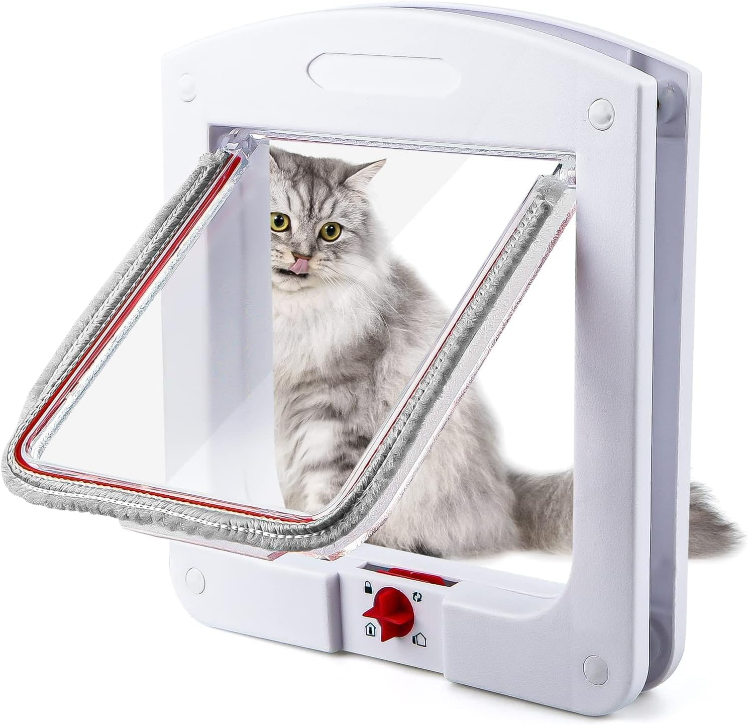Cat Flap Cat Door, 4-Way Closure with Magnets, Cat Hatch, Manual Quiet Pet Hatch for Wall/Wooden Door/Upvc Door image number 1