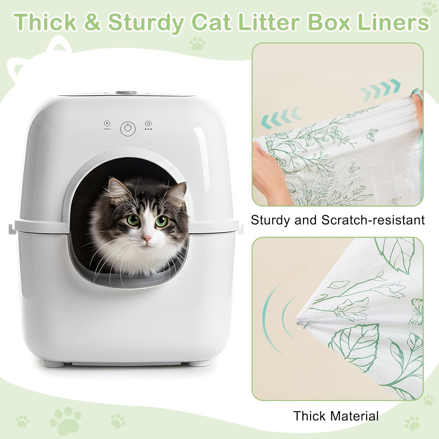 Glittme Cat Litter Box Liners 26"X16" - Heavy Duty Waste Drawer Bags for Automatic Self-Cleaning Litter Boxes - Leak-Proof, Tear-Resistant Refills for Small Trays (30 Counts)