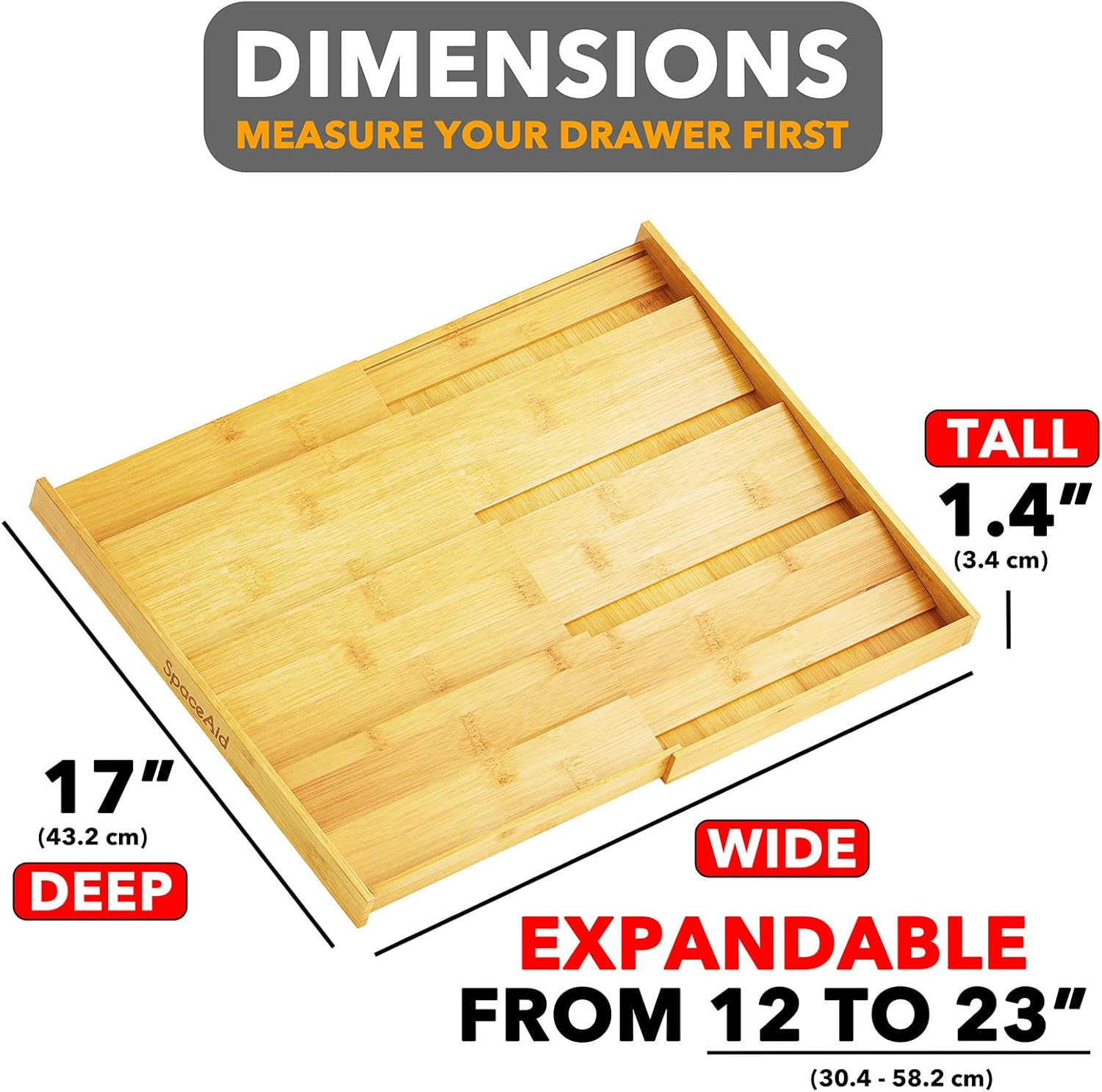 Spaceaid Bamboo Spice Drawer Organizer, (Need 3" Deep Drawer) Expandable 4 Tier Spices Rack for Cabinet, Kitchen Seasoning Storage Insert (Jars Not Included, from 12" to 23" Wide) - Black image number 4