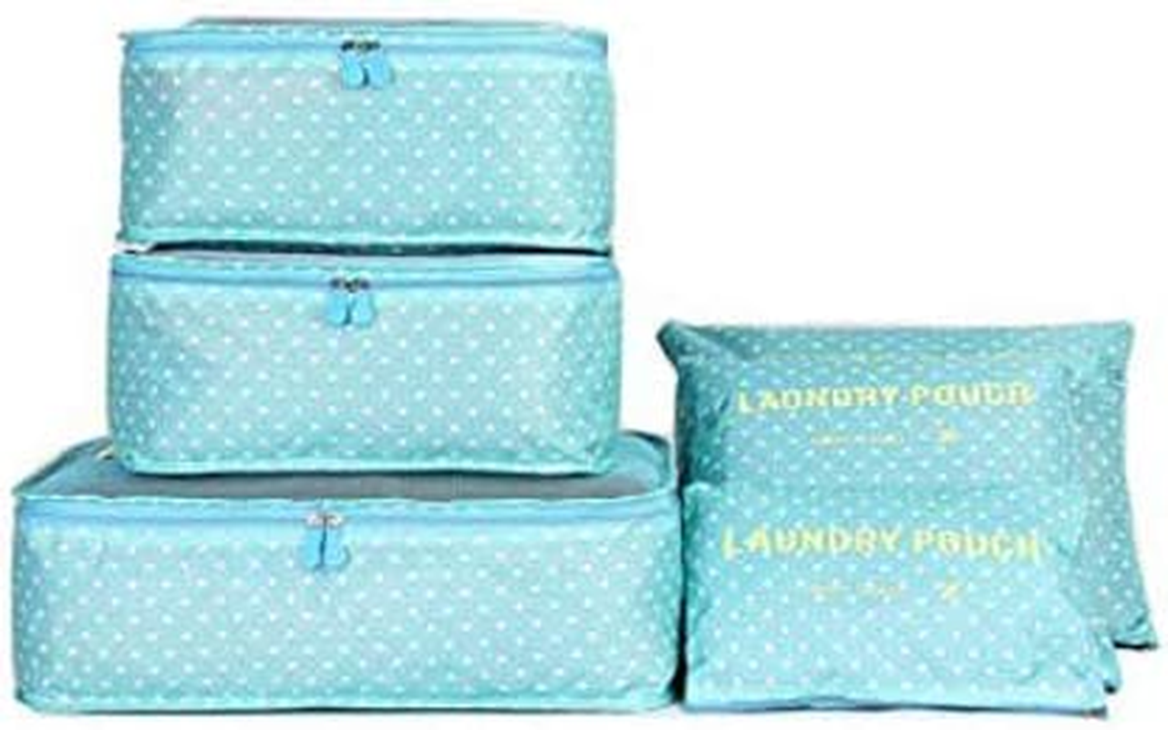 Go2Buy 6Pcs Travel Luggage Organizer Set Backpack Storage Pouches Suitcase Packing Bags (Green Dot) image number 1