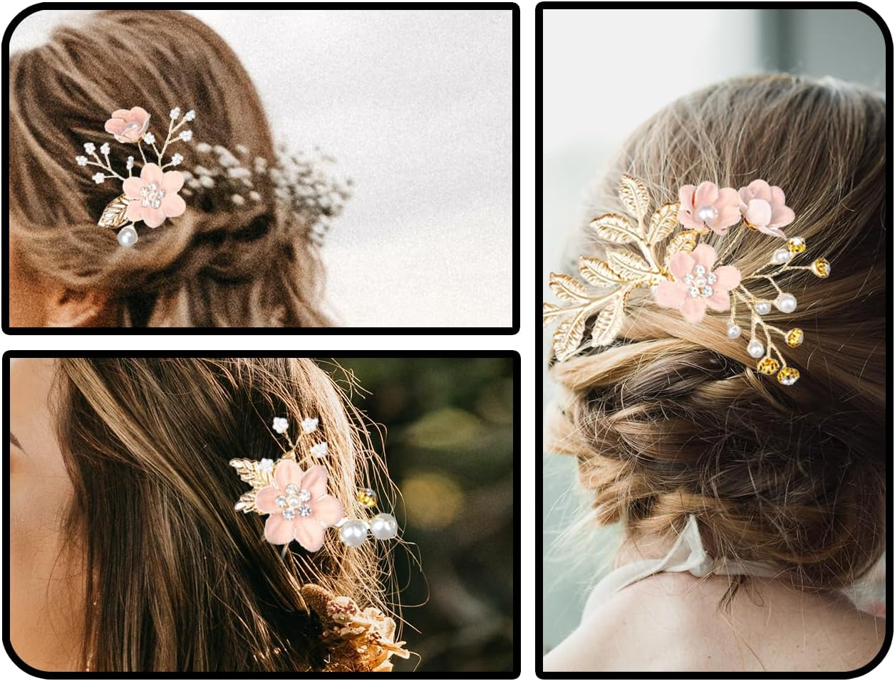KAPSING Set of 4 Bridal Hair Accessories Wedding Rhinestone Hair Combs Floral Bridal Headpiece Pearl Flower Bridal Hair Accessories Handmade Bridal Hair Comb Hair Clip image number 2