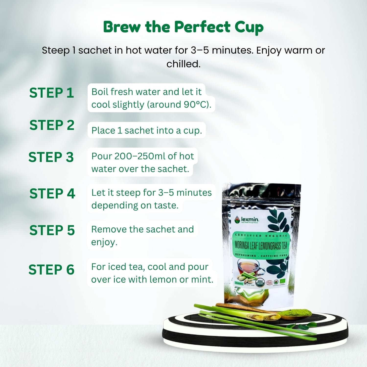 Moringa Leaf Lemongrass Tea, Herbal Infusion with Natural Antioxidants and Essential Nutrients, Plant-Based, Caffeine-Free, Vegan-Friendly, 30 Herbal Tea Bags image number 1