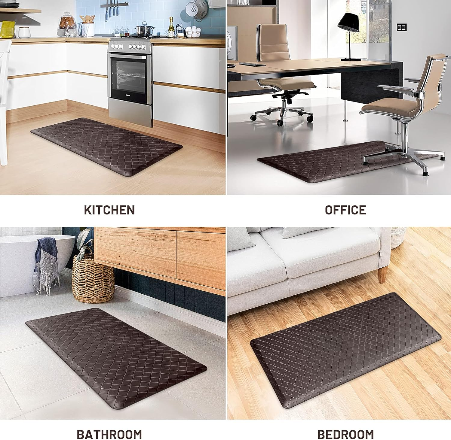 Happytrends Kitchen Mat Cushioned Anti-Fatigue Kitchen Rug,17.3"X39",Thick Waterproof Non-Slip Kitchen Mats and Rugs Heavy Duty Ergonomic Comfort Rug for Kitchen,Floor,Office,Laundry,Chocolate image number 2