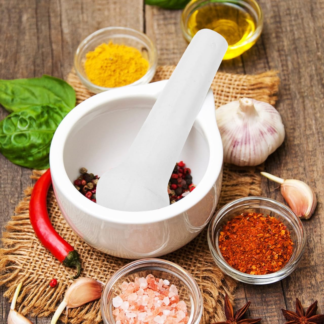 Ceramic Food Grinding Pestle Rod - Multi-Functional Garlic Crusher, Manual Baby Food Grinder, Handheld Medicine Pestle, 9Cm, White