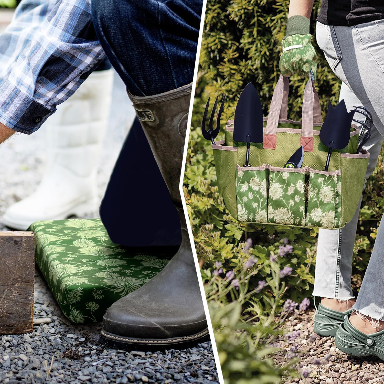 Colwelt Garden Tools Set, 8 Piece, Heavy Duty Gardening Tools with Wooden Handle, Including Garden Tote, Kneeling Pad, Gloves, Pruner, Trowel, Tulip Trowel, Cultivator - Gardening Gifts for Women Men image number 5