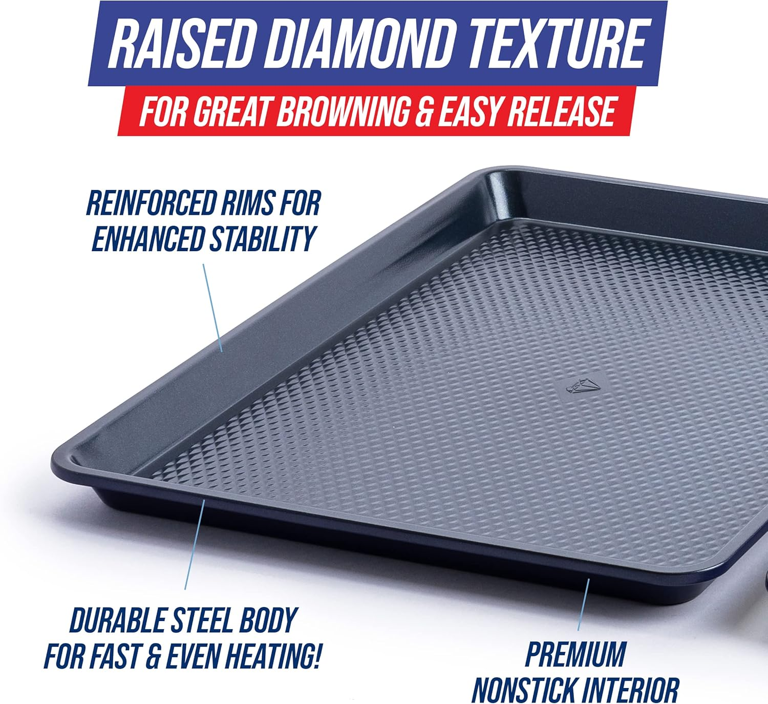 Blue Diamond Bakeware Diamond Infused Ceramic Nonstick, (18 X 13) Inch Half Cookie Sheet Baking Pan, Dishwasher and Freezer Safe, Pfas-Free, Blue image number 6