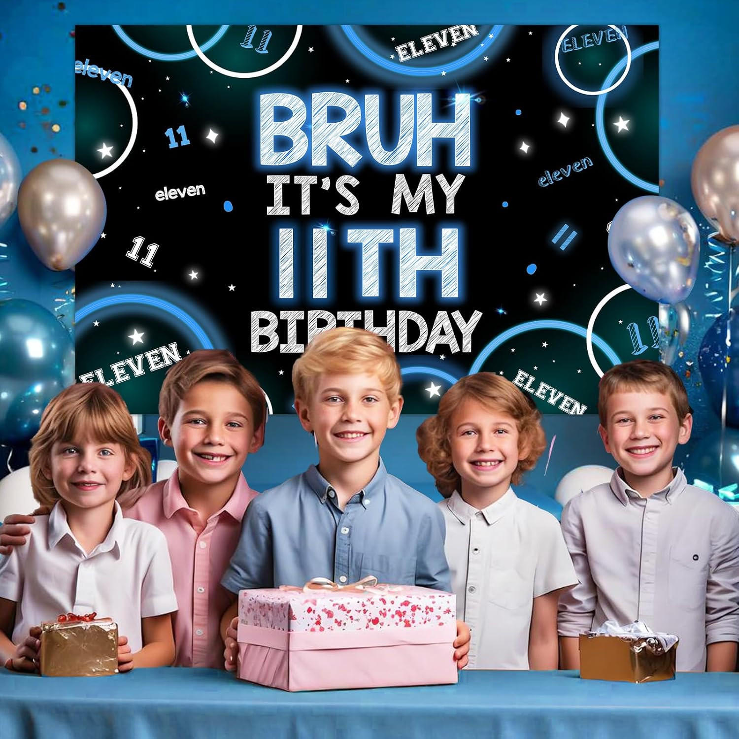 Wonmelody Bruh Its My Birthday Decor for Boy 5 * 3Ft Bruh It'S My 11Th Birthday Backdrop Banner Bruh I'M 11 Teens Birthday Party Decor It&rsquo;S My Birthday Banner Blue Black Teenager 11Th Birthday Party image number 3
