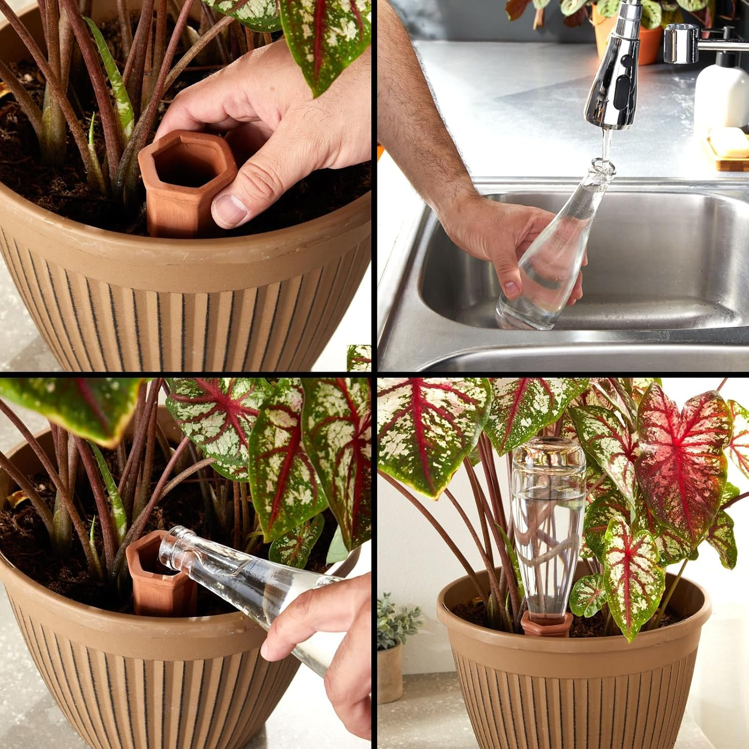 Juvale Self Watering Spikes - 6-Pack Terracotta Plant Watering Stakes, Automatic Slow Release Water Drippers for Indoor Outdoor Garden, Vacation Irrigation Device, Brown, 6.9 Inches Tall image number 2