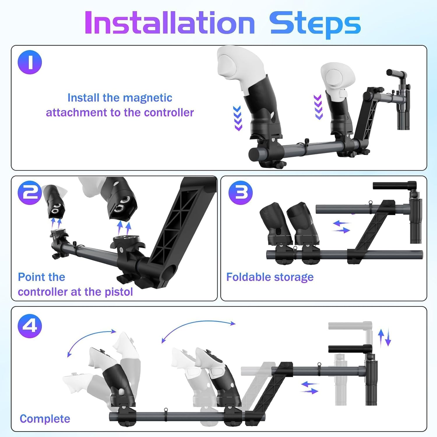 Magnetic VR Gun Stock for Quest 3, Rifle Grip VR Stock Controller Accessories Compatible with Metaquest 3S, Lightweight & Quick Removable Quest3 Control Magnetic Gunstock Adapter (Black) image number 2