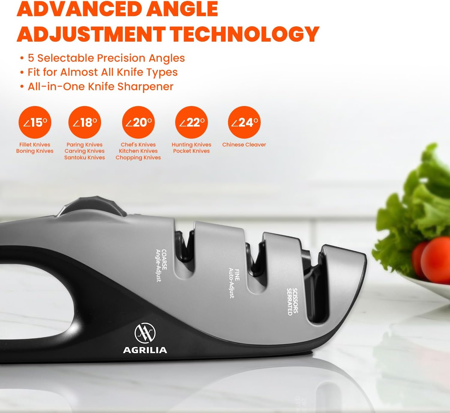 Agrilia Premium Knife Sharpener with Adjustable Angle Knob - Manual Sharpening Tool for Knives & Scissors, Includes Gift Chef'S Knife - Repair & Polish Blades, Non-Slip Grip for Safety image number 3