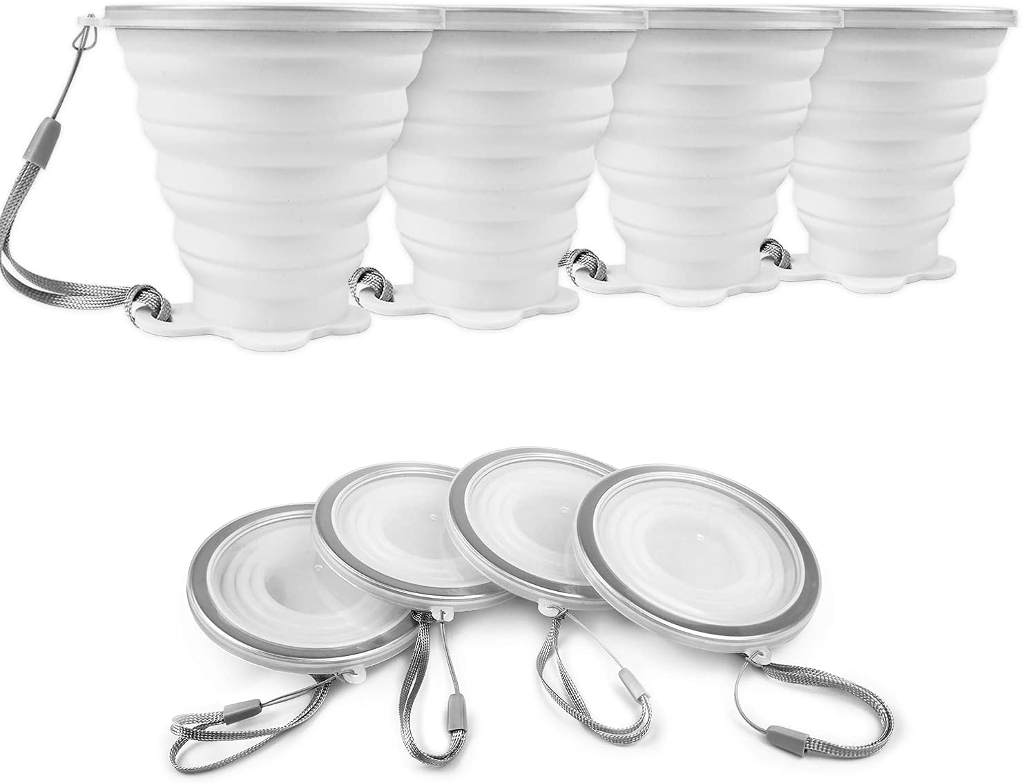 Silicone Foldable Cup, 4 Pack BPA Free Collapsible Travel Mugs, Folding Silicone Cups with Plastic Sealing Lid, Reusable Portable Cup Set for Picnic, Camping, Outdoor Hiking Travel (Translucent) image number 5