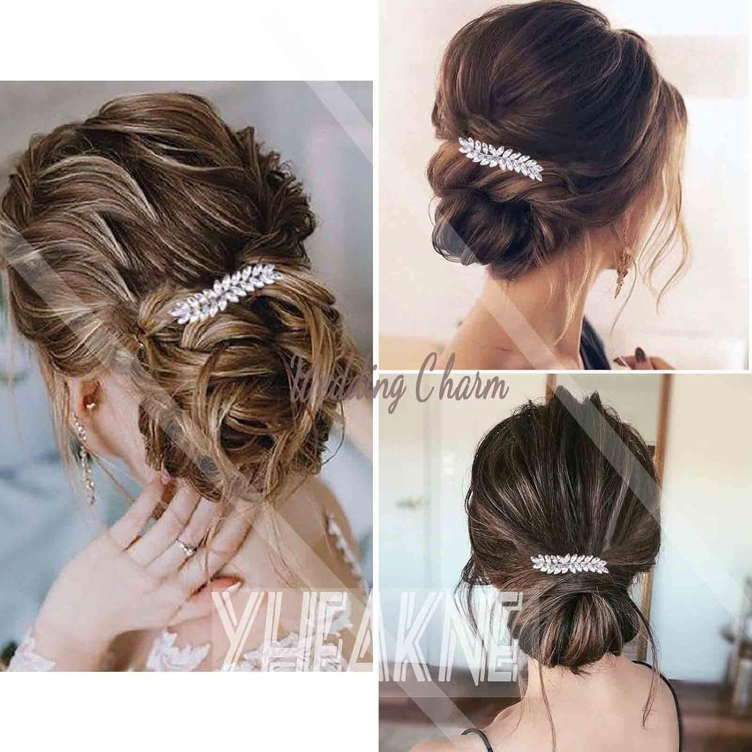 Yheakne Crystal Wedding Hair Clip Barrette Gold Rhinestone Hair Clip Clips Bling Bridal Headwear Decorative Head Clip Crystal Hair Clip Shiny CZ Bridal Hair Accessories for Women and Girls (Gold) - Silber image number 5