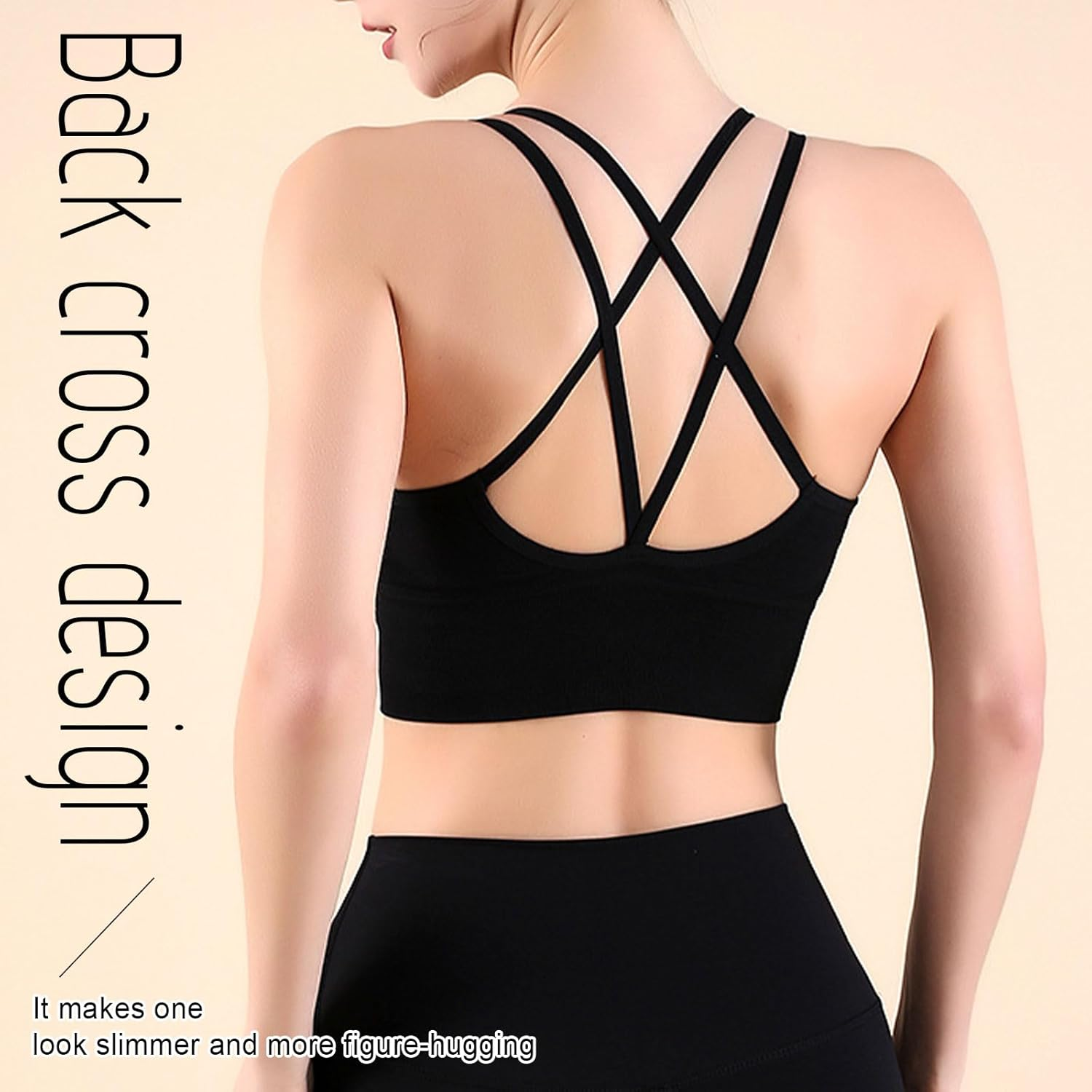 FUIPVGI Women Sports Bra Removable Pads, Seamless Comfort Women'S Strappy Back Sports Bra Athletic Wireless Wrap Chest Crop Top for Fitness Workout Exercise Yoga (Black,M) image number 2