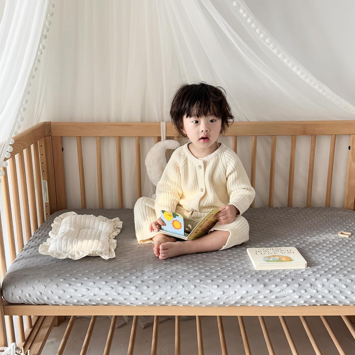 La&Sheer Baby Plush Crib Sheets for Boys Girls, Luxury Ultra Soft Fluffy Crib Sheet for Standard Crib Mattress(28"X 52"), Fuzzy Fitted Crib Mattress Sheet(Gray) image number 5