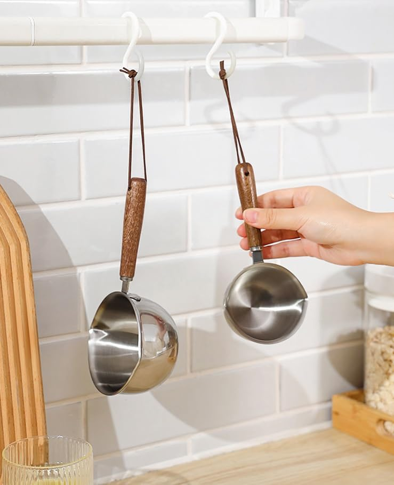 Mini Milk Warmer Pot,Butter Warmer Pot Coffee Pot Milk Pan Sauce Pan Stainless Steel Small Milk Saucepan with Wood Handle,Small Pots for Soup/Chocolate/Tea/Coffee Warming,1Pcs (Silvery, 120Ml) image number 1