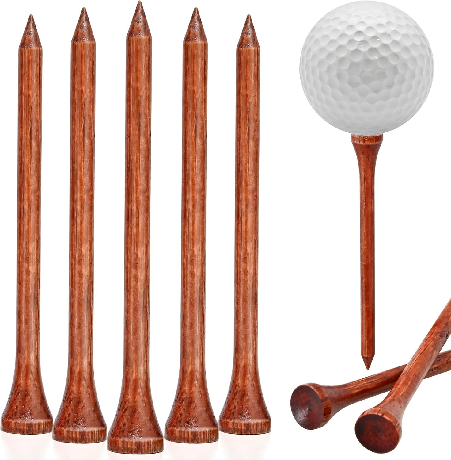 Golf Tees, 100 Packs of 3-1/4 Inch Professional Natural Bamboo Golfing Tees, Durable & Stable Professional Tee System, Reducing Friction & Side Spin