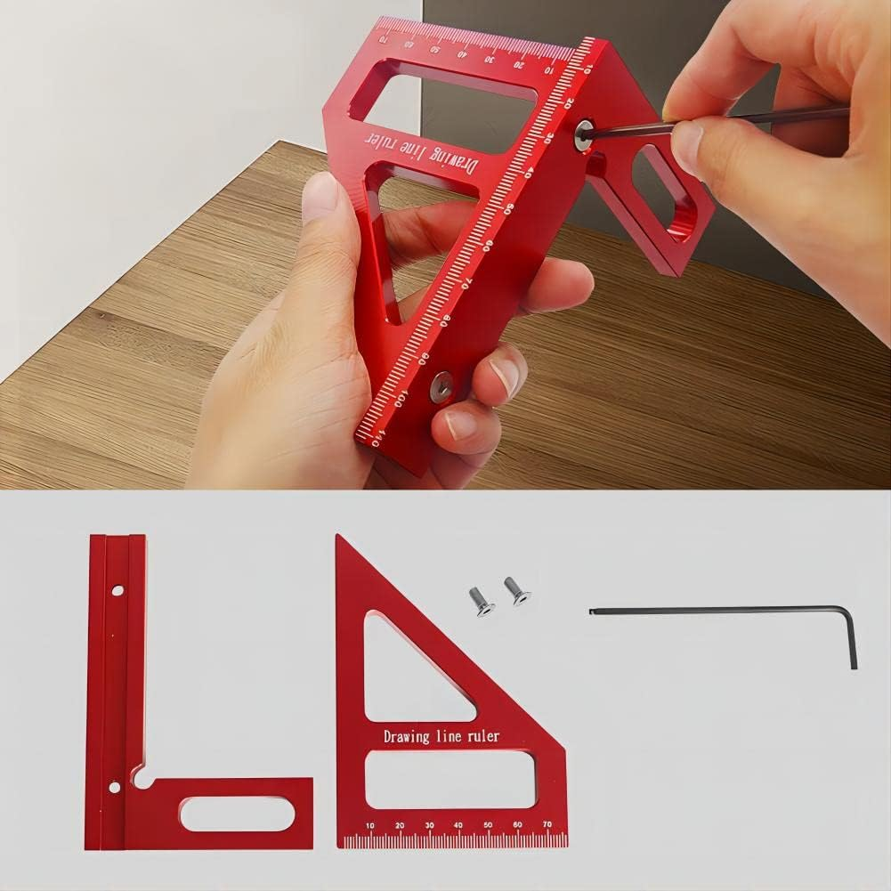 3D Multi-Angle Measuring Ruler, 45/90 Degree Aluminum Alloy Woodworking Square Protractor, Drawing Line Miter Triangle, High Precision Layout Tool for Engineer Carpenter image number 2