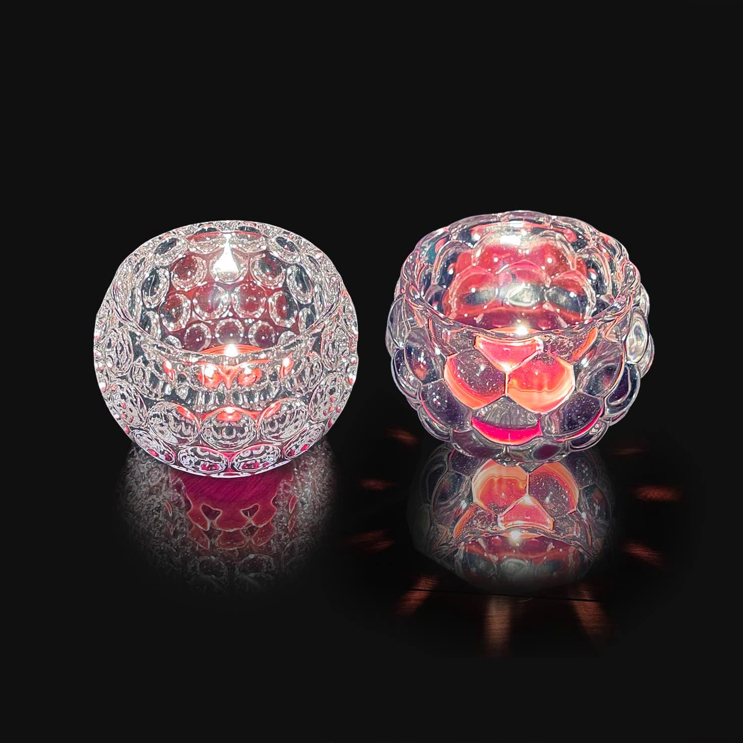 Crystal Circular Candle Holders，Small Glass Candlestick Holders, Clear Glass Candle Holders Bulk for Table Centerpiece,Wedding ,Valentines Day, Party, Windowsill, Festival（2 PCS）