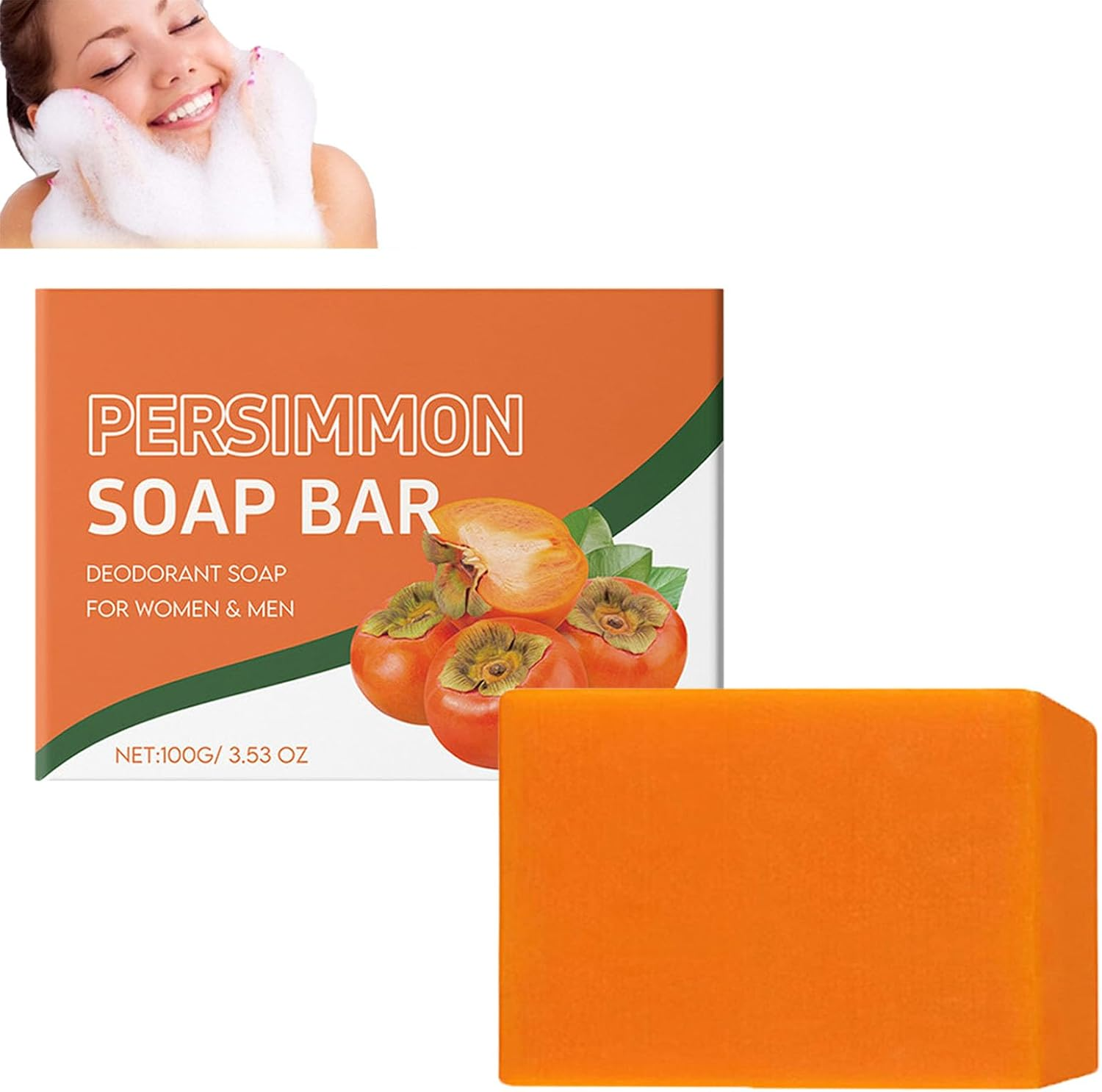 Persimmon Soap Bar for Body Odor Removal, Persimmon for Face and Body Wash, Cleansing and Nourishing Skin, Deodorant Bar Soap for Old People Smell, Deodorant Bath for Women & Men, Refresh Skin (1Pcs)