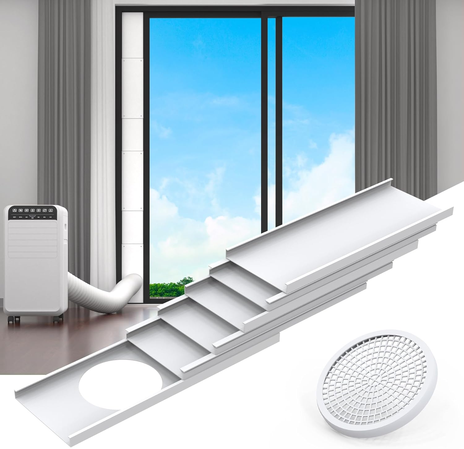 Flamorrow Portable Air Conditioner Sliding Door Kit for 5.9" Diameter Exhaust Hose, Adjustable Length Sealing Panels up to 90", Universal Sliding Door AC Vent Kit for Portable AC image number 1
