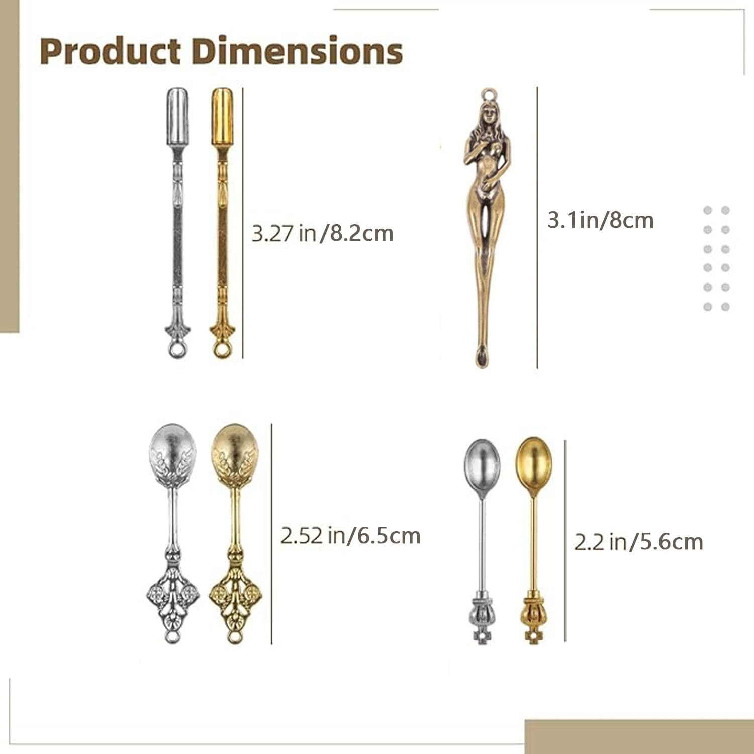 Shengsenfu 12 PCS Mini Spoons - Metal Measuring Spoons for Spices Medicine and Vials Retro Shovel Design for Accurate Dosing Perfect for Jewelry Making Pendant Necklaces and Small Powder Scooping