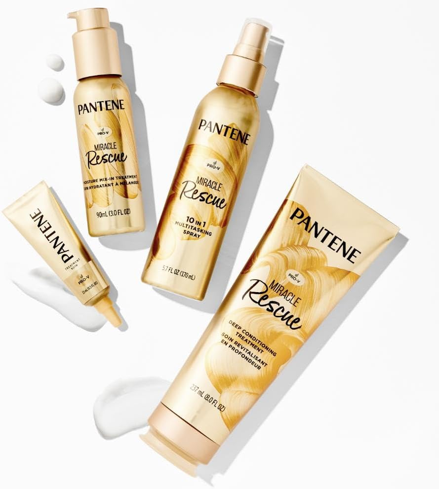 Pantene Hair Mask Miracle Rescue Shots, Intensive Repair Treatment for Damaged Hair, 4 Count 0.5 Oz Each, Twin Pack