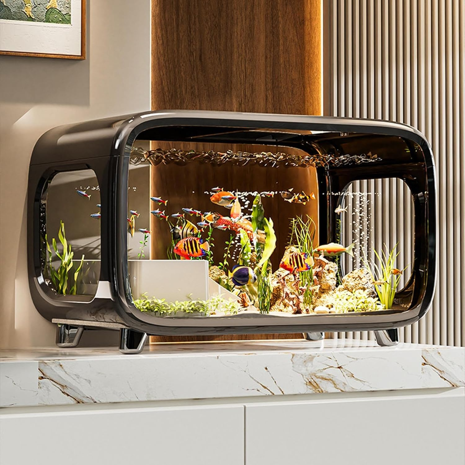 Fish Tank,Small Betta Fish Tank Aquarium | Acrylic Pet Care Aquatic Animals Container Bowl for Betta Shrimp Turtle Aquatic Planting Landscape Display image number 5