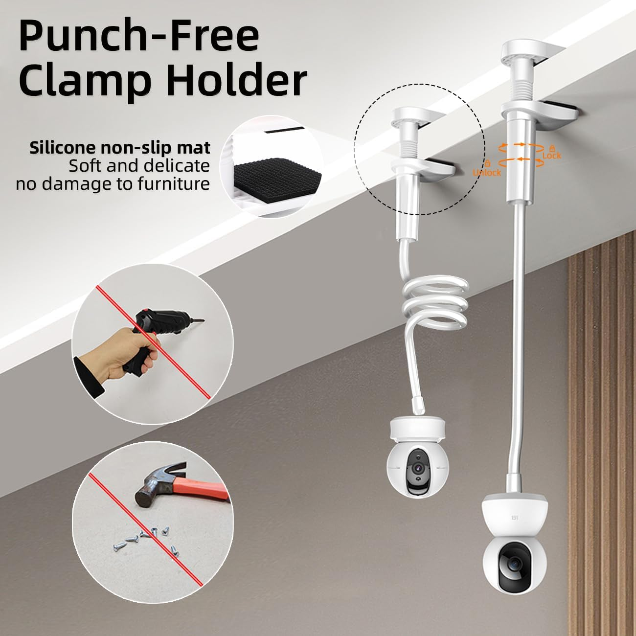 Universal Baby Monitor Mount - No Drilling Required Baby Camera Holder Crib Camera Stand with 1/4 Screw Twist Compatible with Arlo, Motorola, Hello Baby and Most Monitor Cameras (Clip on 1.1M) image number 1