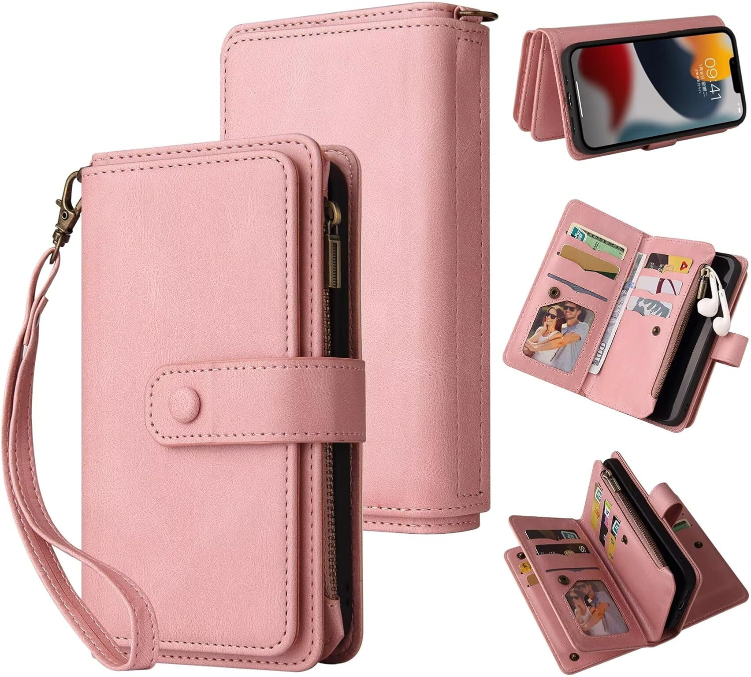 Belzsxy Mobile Phone Case for Samsung Galaxy S25 FE Case, Flip Case, Leather Case, Zip, Magnetic Closure, Wallet with 15 Card Slots, Stand Funtion, Retro Leather Case - Pink
