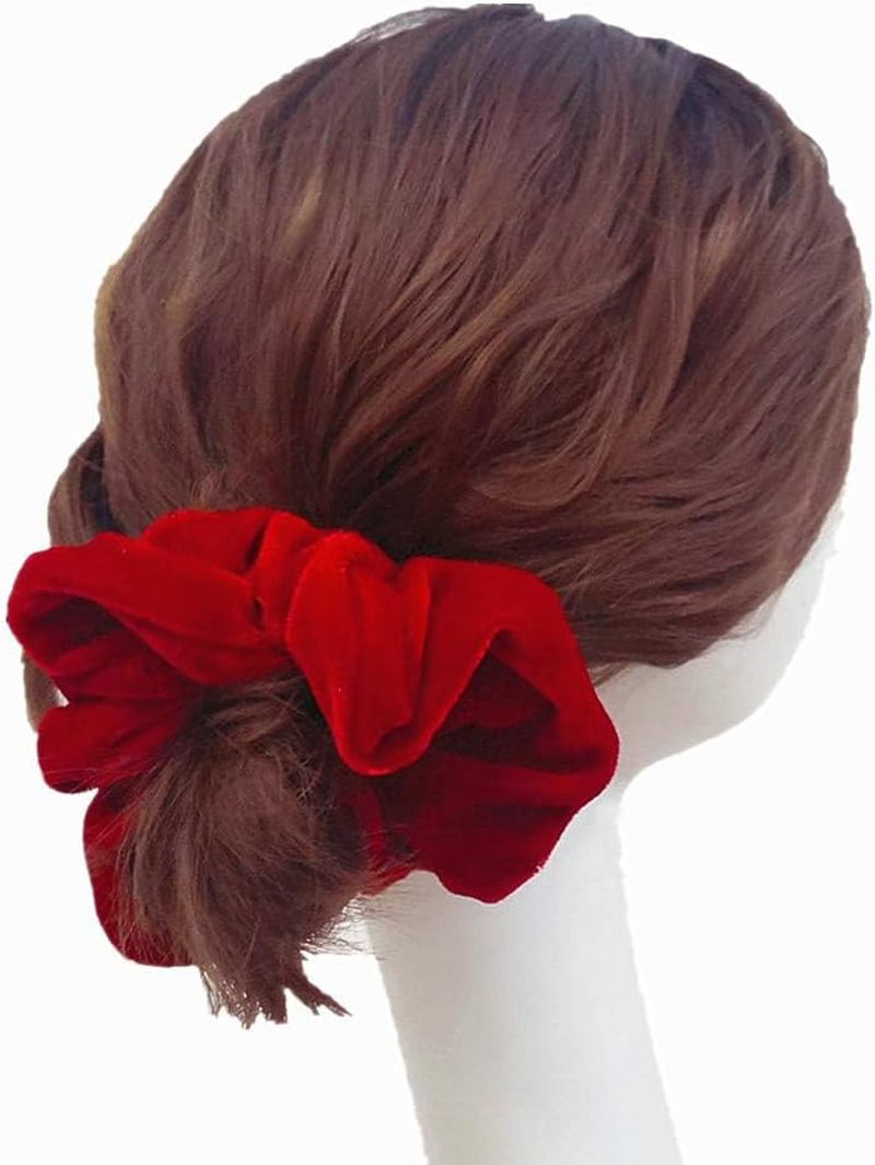 Pack of 6 Large Women Hair Bobbles Velvet Hair Scrunchies Rubber Bands Colourful Elastic Hair Bands for Girls Women Hair Accessories (White, Yellow, Red, Pink, Orange and Blue) image number 2