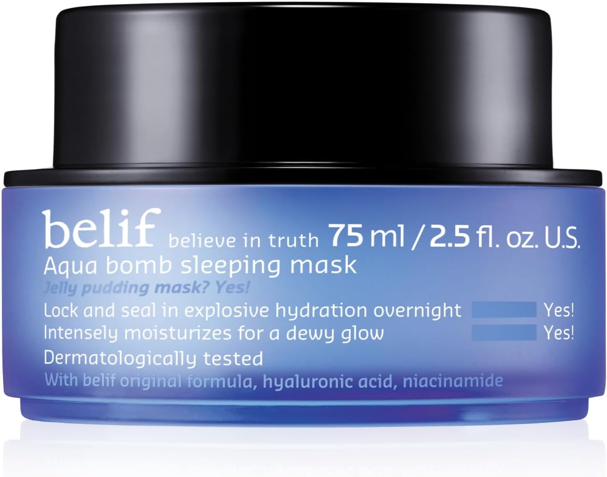 Belif Aqua Bomb Sleeping Mask | Hydrating Herbs Rejuvenate, Soothe & Replensihe Fatigued Skin | Antioxidants & Anti-Inflammatory Moisturizing Face Mask | Pore Minimizing Facial Skincare | 2.53 Fl Oz