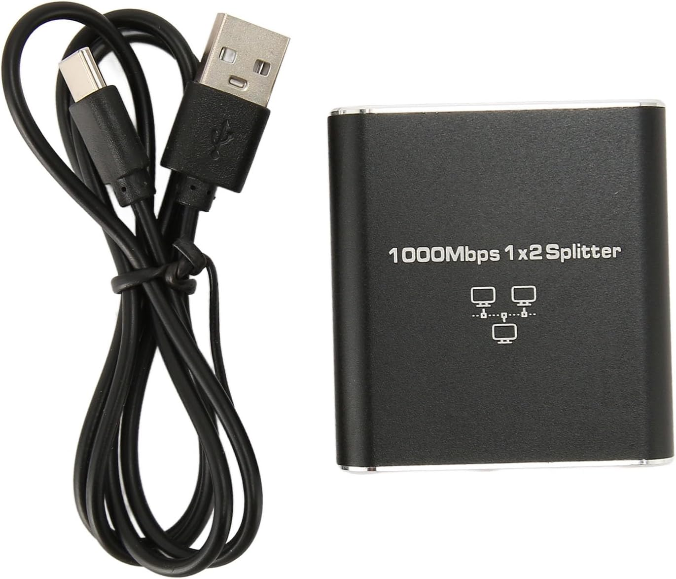 2 Port Gigabit Unmanaged Ethernet Switch, 1000Mbps 1 in 2 Out RJ45 Port Network Hub, Ethernet Splitter, Plug & Play, Aluminum Alloy Network Splitter for PC Laptop Router image number 2