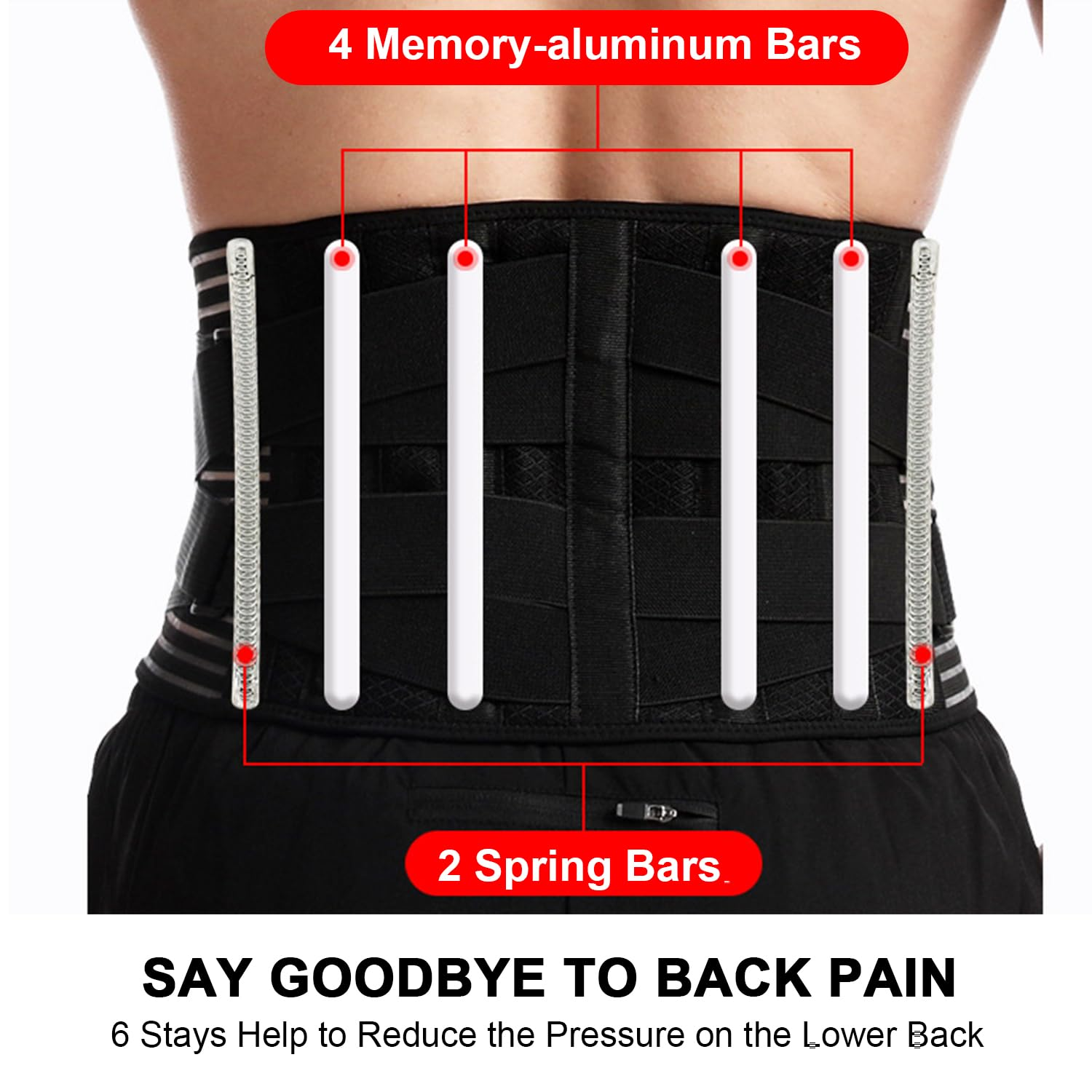 Back Braces for Lower Back Pain Relief with 6 Stays, Breathable Back Support Belt with Lumbar Pad for Men/Women for Work, Anti-Skid Lumbar Support Belt with 16-Hole Mesh for Sciatica (L) image number 1