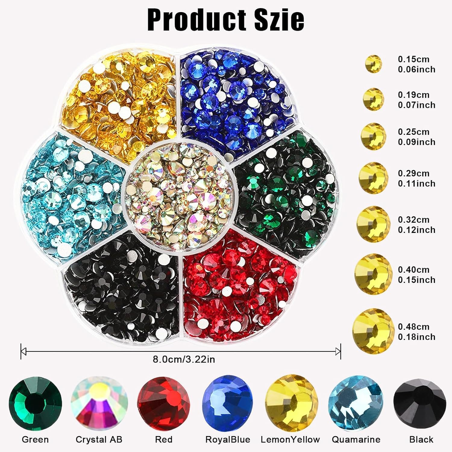JAONLD Hotfix Rhinestone Flatback 7 Sizes round Glass Facial Gems 1.5Mm-4.8Mm Nail Crystal Rhinestone Bedazzling Tool for Clothes DIY Decoration Manicure Art Crafts (Mixed) image number 4