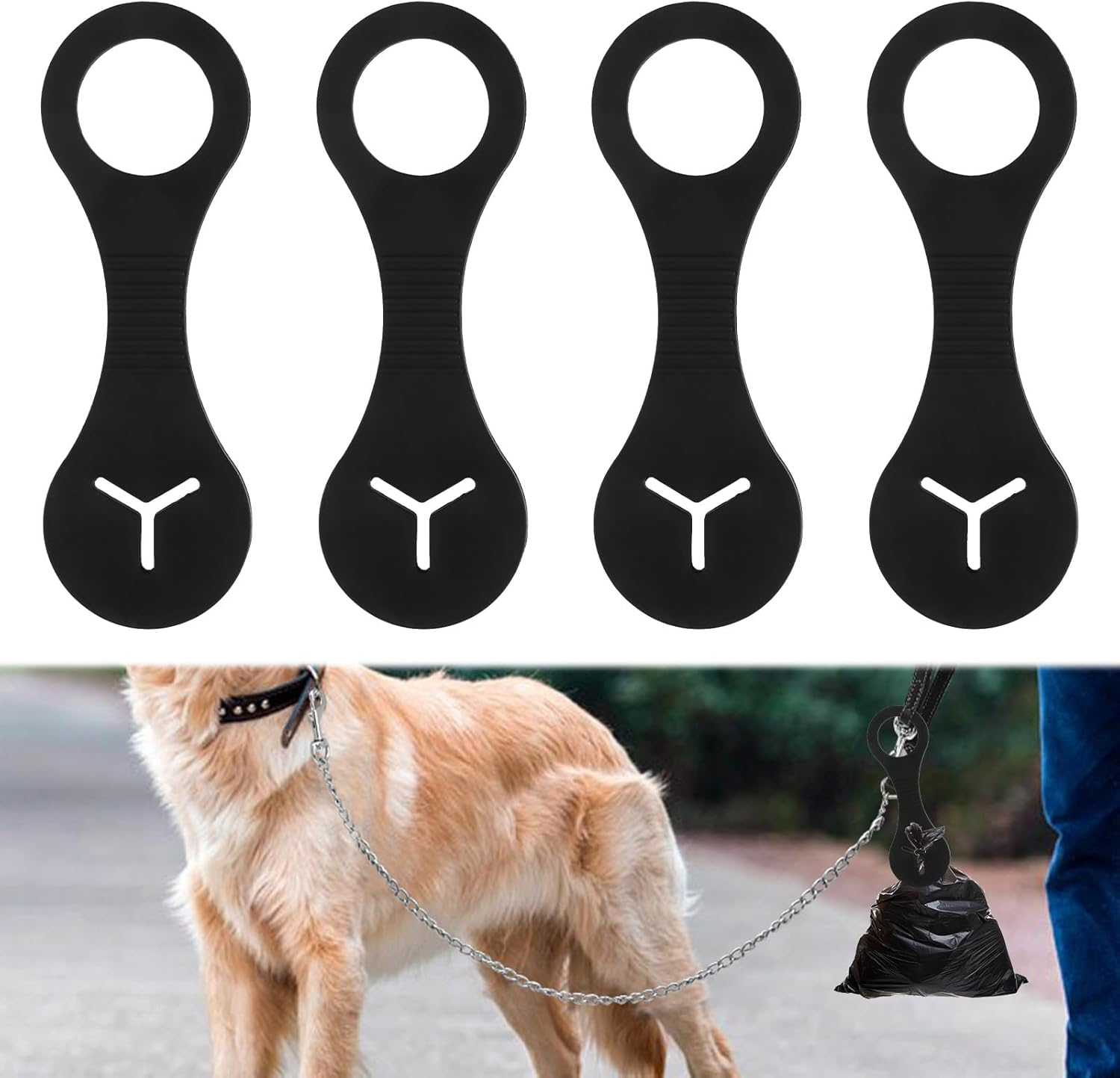4 Pcs Dog Poop Bag Holder & Waste Bag Carrier - Hands-Free Leash Attachment, Universal Clip-On Dispenser for Dog Walking Accessories (Black) image number 2