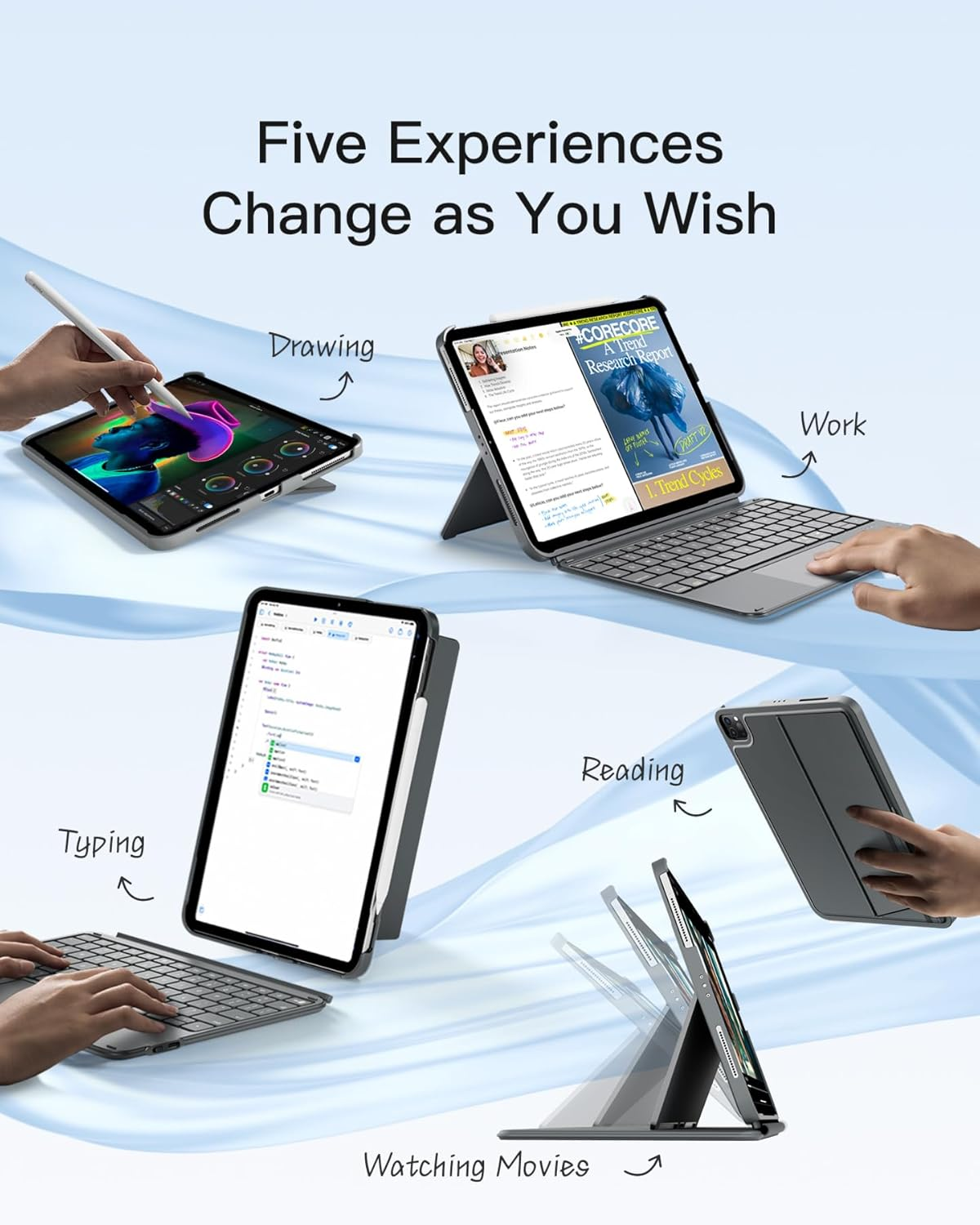 Inateck Case with Keyboard, Ultralight Keyboard for Ipad 10/11 Gen A16 2025 11 Inch, 11" Ipad Air 6 M3/M2 (2025/2024), Air 5/4, Pro 11 4/3/2/1, Detachable, with Touchpad, QWERTY, Acetouch KB04122 image number 5