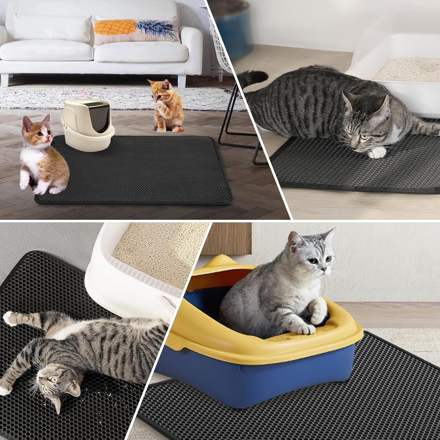 45X60CM Cat Litter Mat No-Slip Double Layer Design Kitty Litter Trapping Mat Honeycomb Kitten Litter Tray Water-Proof Large Kitty Litter Mat Easy Clean Litter Mat Less Waste Feces Litter Box Mat image number 5