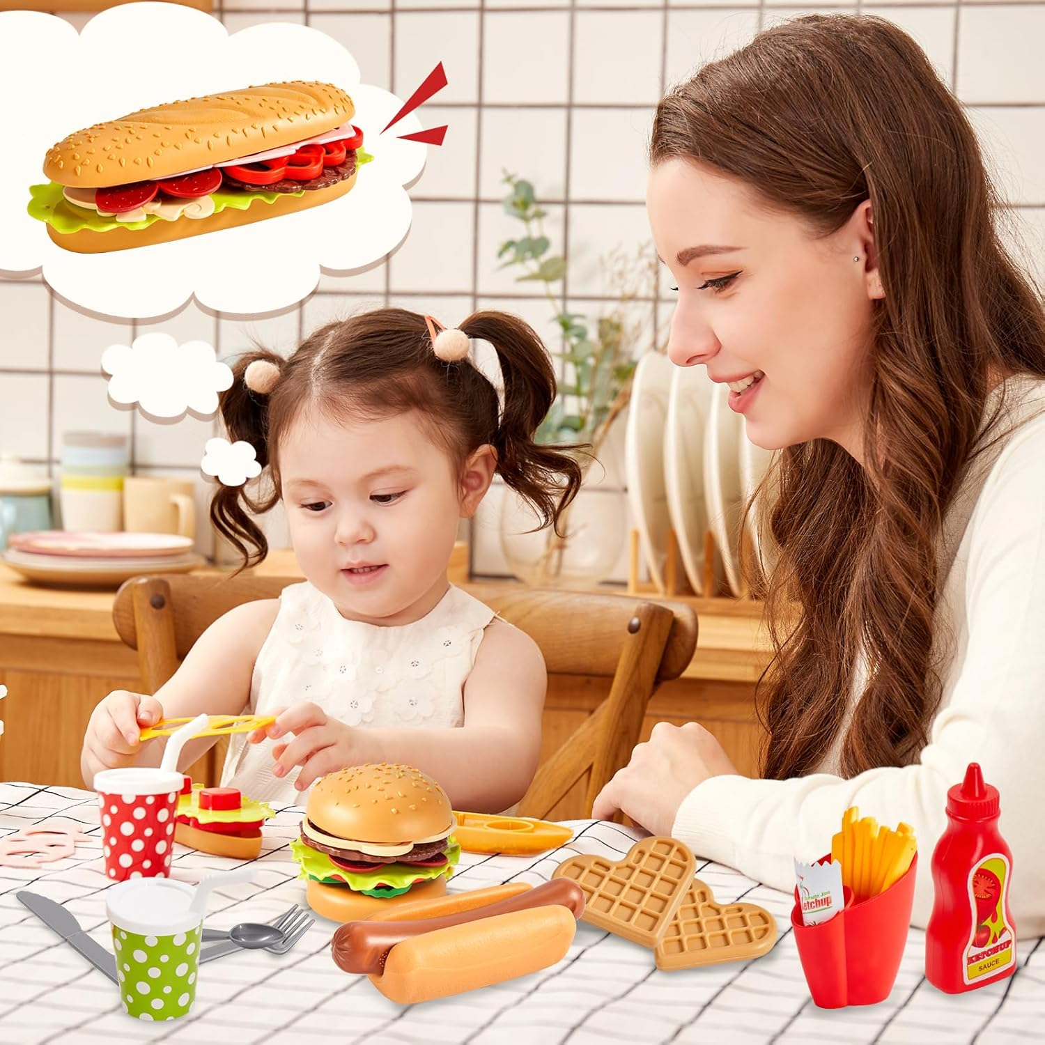 BUYGER Children'S Kitchen Play Kitchen Accessories for Children, Hamburger Fast Food Grill Accessories Toy, Mud Kitchen Children Outdoor, Role Play Gift image number 4