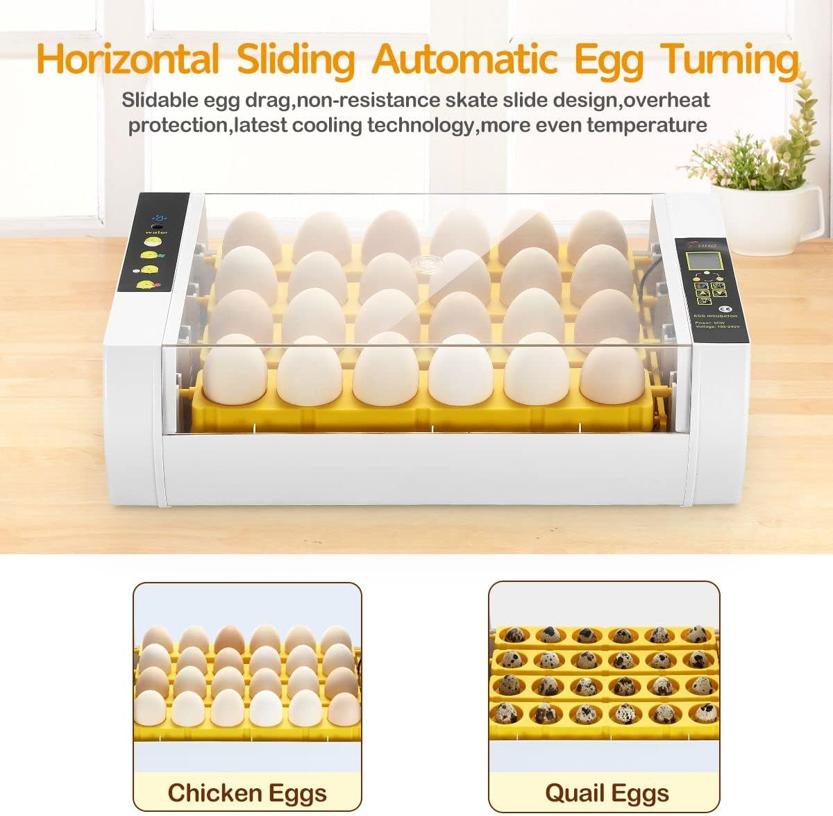 Pet Scene 24 Eggs Digital Egg Incubator Automatic Turning Home Farm Hatching Chicken Pigeon Quail Eggs with LED Candling Lamps image number 2