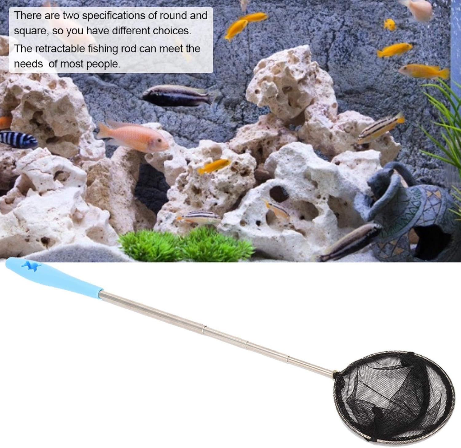 Skimmer Net, Aquarium Fine Mesh Net, Fish Shrimp Net Extendable for Shrimp Aquarium Fishing Tank for Small Fishround Shape