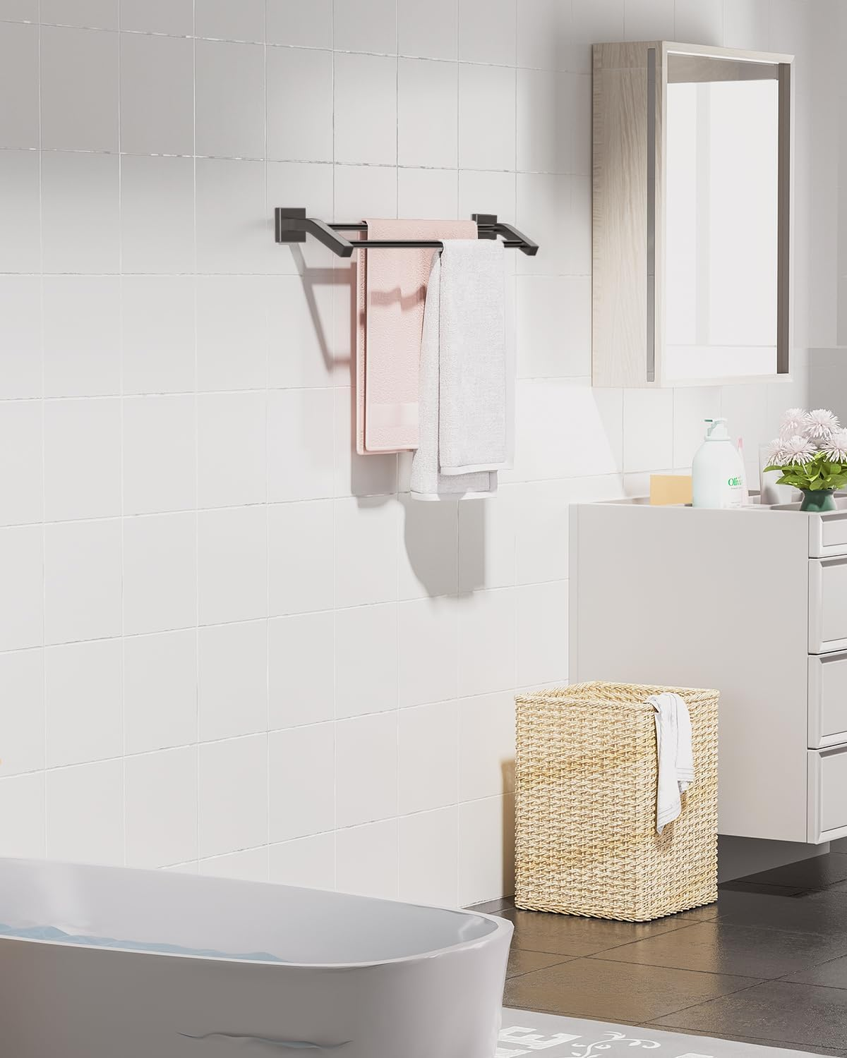 Alise GK9009-B Bathroom Double Towel Bar Wall Mount 24-Inch,Sus304 Stainless Steel Matte Black image number 3