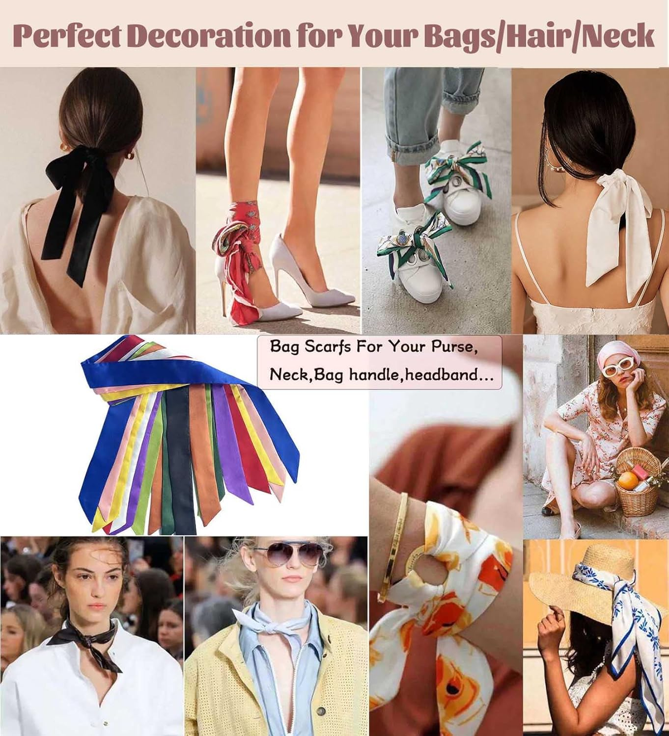 2/6/10Pack Scarf Bags for Women Handbag Scarfs Band Hair Neck Scarves Fashion Gifts image number 1
