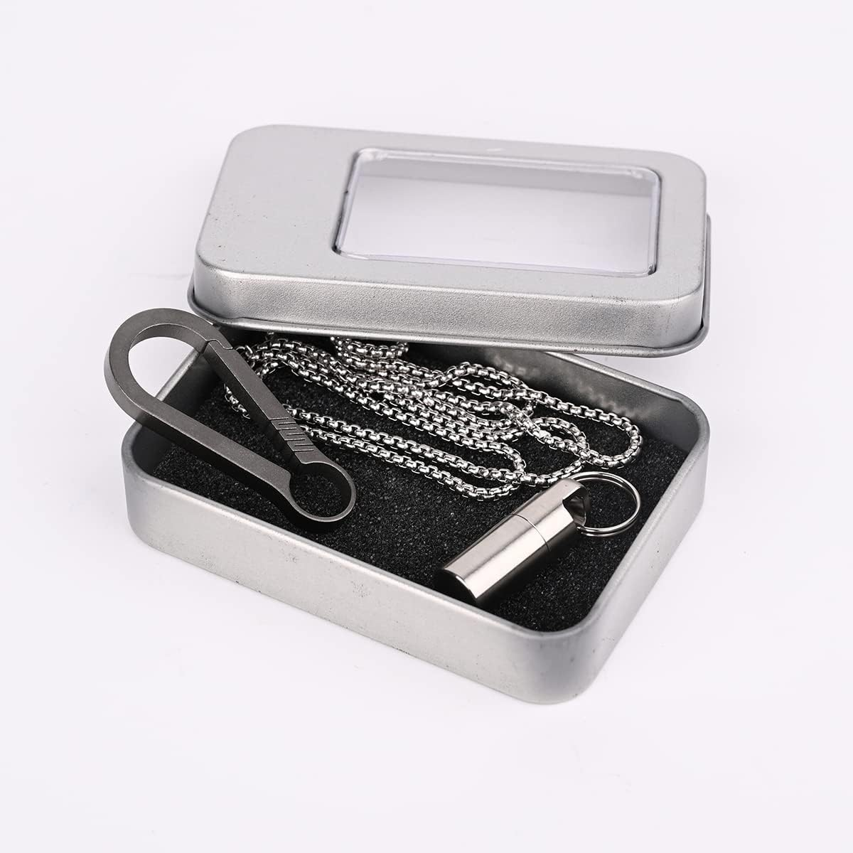 SW633 Micro Titanium Portable Pill Case Keychain,Mini Pill Holder Keychain, Waterproof Pill Fob for Outdoor Travel Camping(Include a Titanium Keychain Clip and Stainless Steel Necklace) image number 5