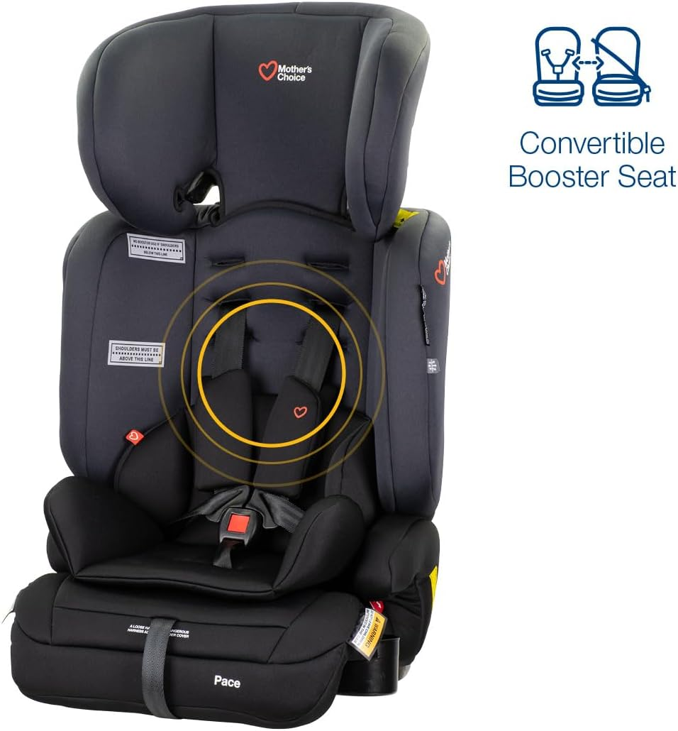 Mother'S Choice Pace Convertible Booster Seat - 6 Months to 8 Years, Adjustable 5-Point Harness to Vehicle Seat Belt, Easy Installation, 3-Across Narrow Design, with Cup Holders and Washable Cover image number 1