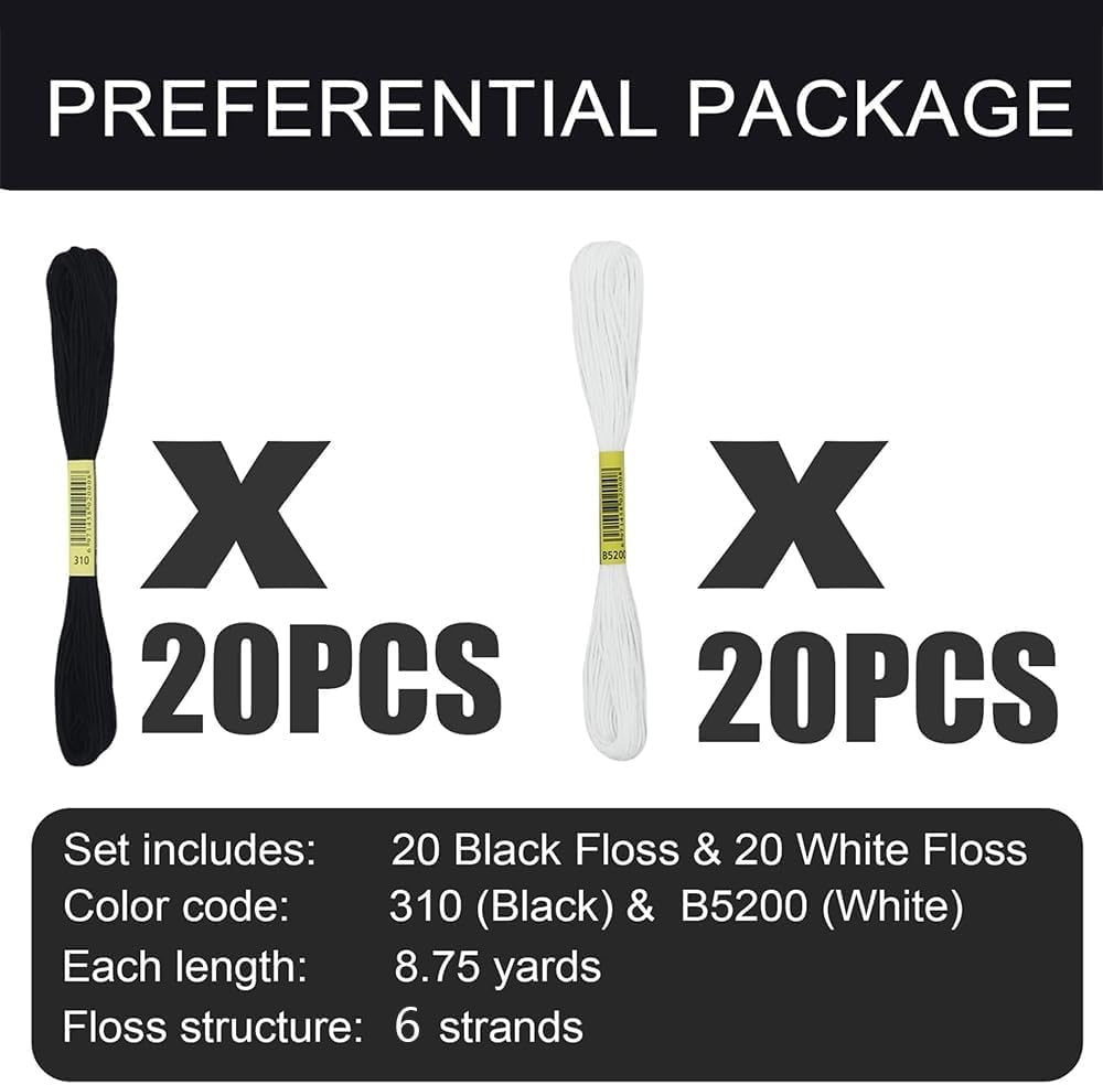 40 Skeins Embroidery Floss Cross Stitch Threads Black and White Cotton Embroidery Floss Friendship Bracelets for Beginners Crafts image number 2