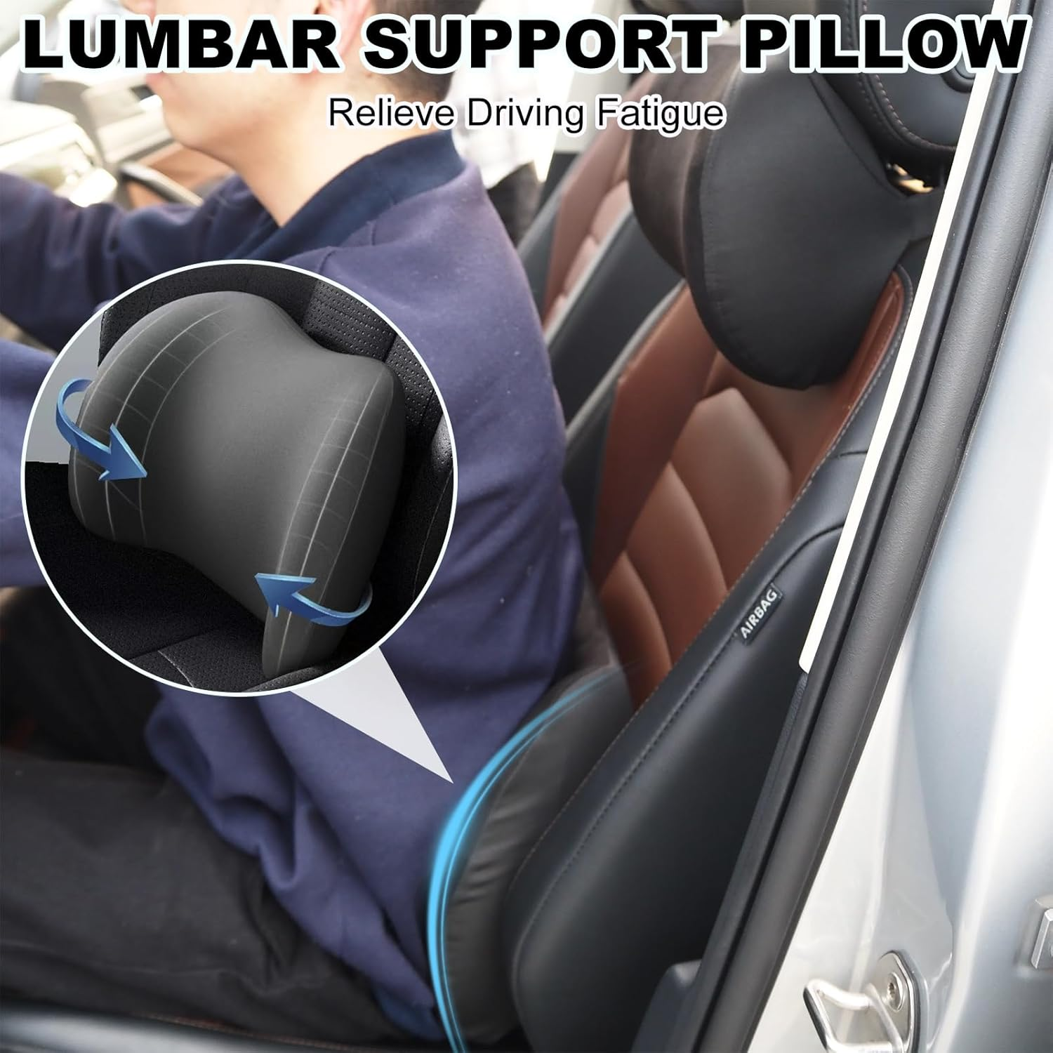 Car Headrest & Lumbar Support Cushion, Ergonomic Car Seat Headrest Neck Rest Cushion Lumbar Support Pillow Memory Foam & Breathable Removable Cover for Neck Back Pain Relief (Black) image number 1