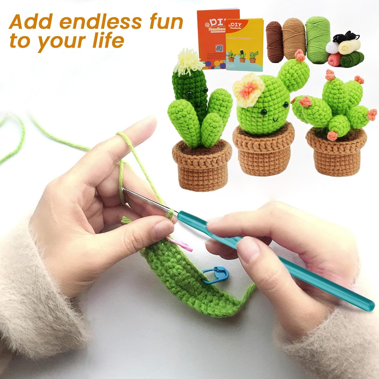 3 Pcs Crochet Kit for Beginners, Complete Crochet Kit for Beginners Adults, with Video Tutorials, Detailed Instructions, Yarn, Crochet Hooks, Stitch Markers, Floral Wire, Polyester Fiber image number 1