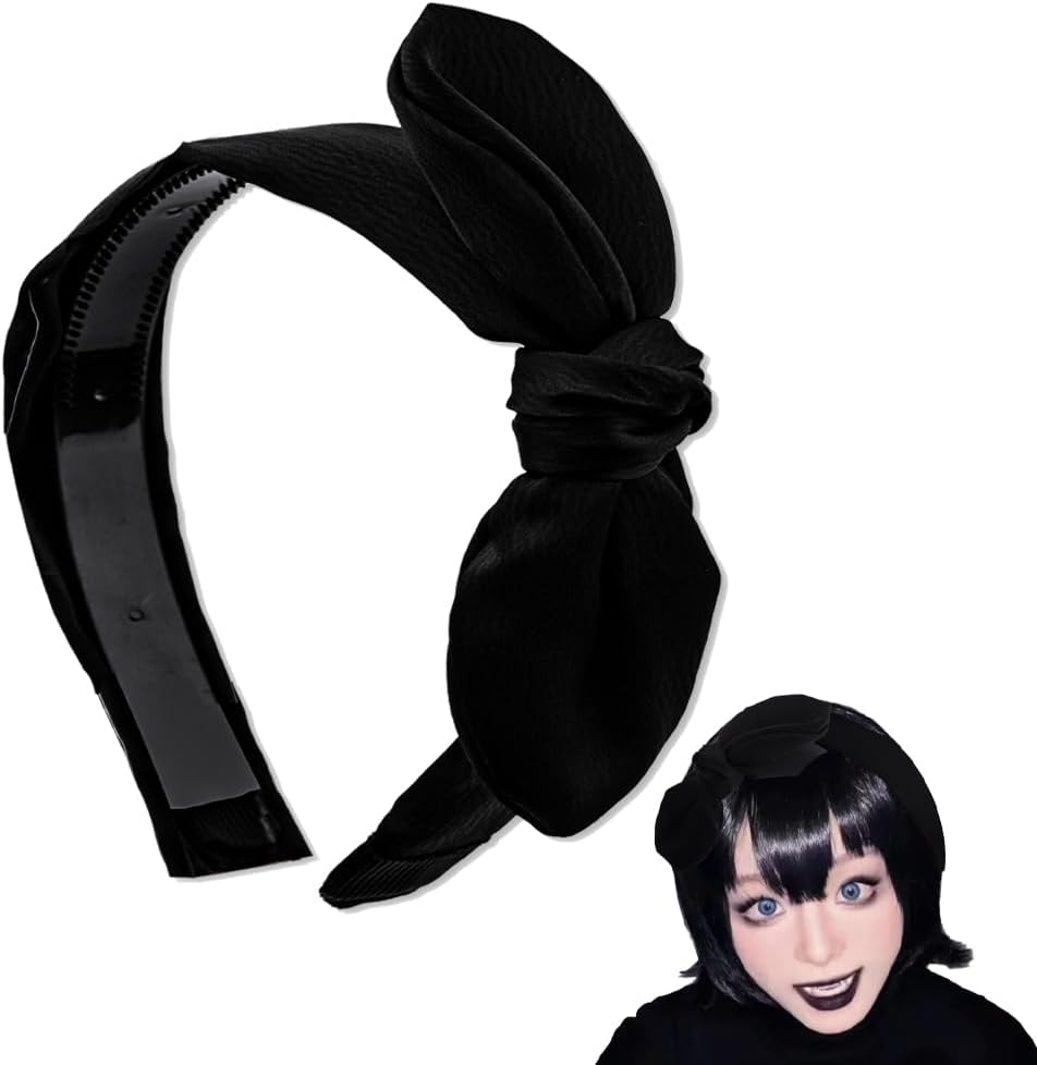 Black Bow Headbands for Fine Curly Hair Turban Headbands for Girls Women Non Slip Thin Headband Bow Hair Bands for Girls Women Ribbon Headband for Halloween Christmas Party Hair Accessories image number 3