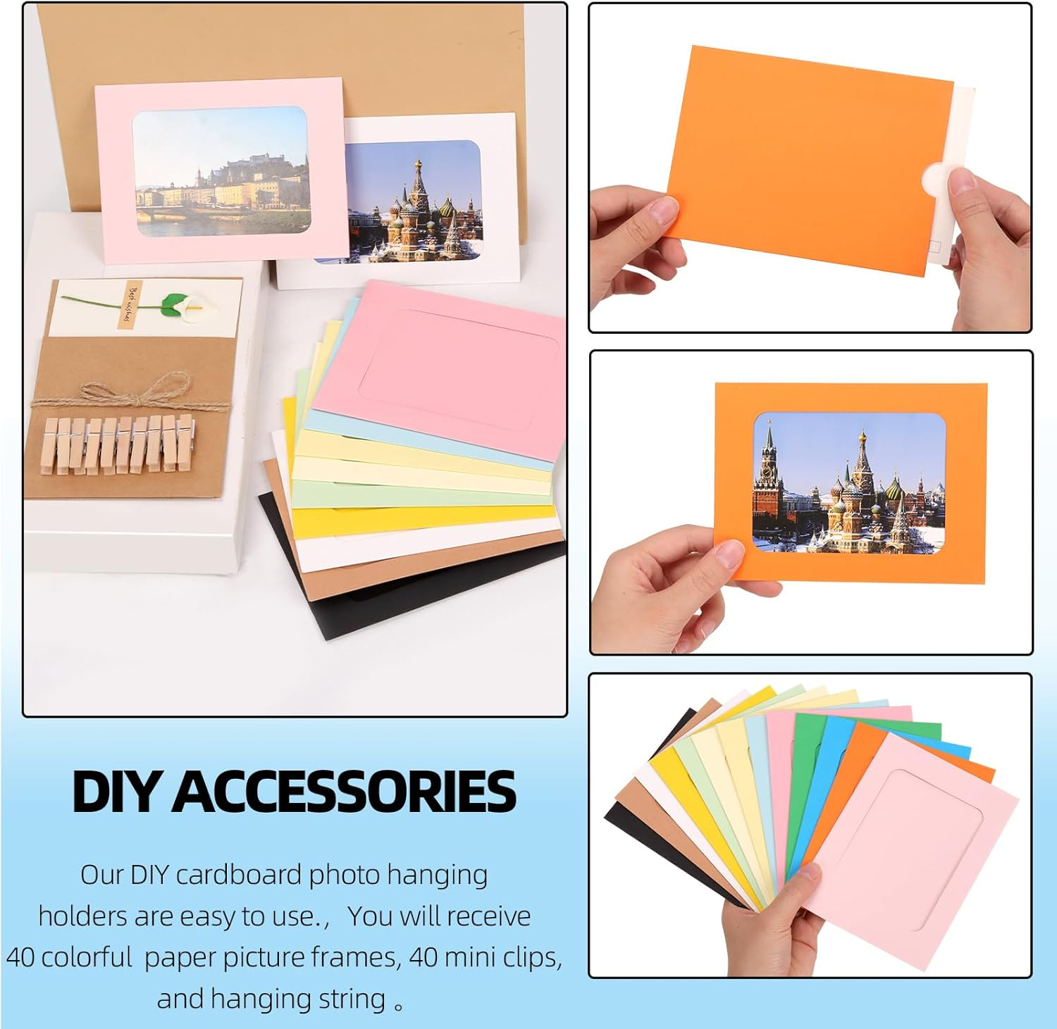 Glarks 84Pcs 177.8Mm Cardboard Picture Frames, Colorful DIY Photo Hanging Display with Clips and Strings for Home School Party Office Wall Decor image number 1